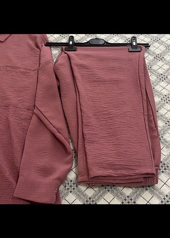 Pembe ayrobin Düğmeli Uzun Kadın Takım - Görsel 4