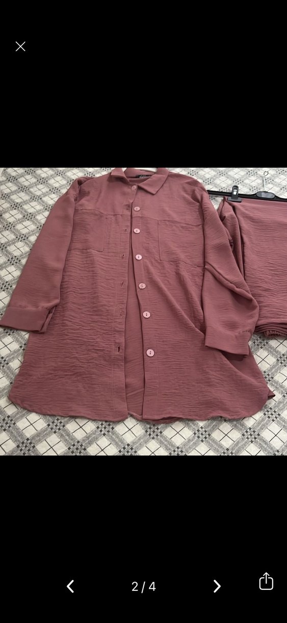 Pembe ayrobin Düğmeli Uzun Kadın Takım - Görsel 2