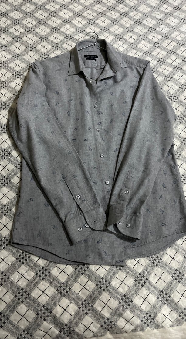 Gri uzun Kollu Düğmeli Erkek Gömlek - Görsel 2