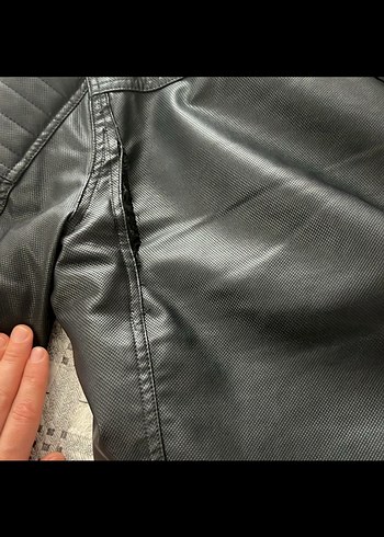 Siyah Kürklü Deri Biker Ceket - Görsel 3