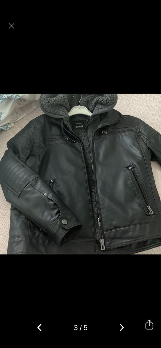 Siyah Kürklü Deri Biker Ceket - Görsel 2