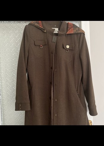 Bej Uzun Kadın Kaban Düğmeli Notched Yaka - Görsel 4