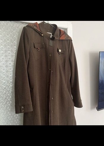 Bej Uzun Kadın Kaban Düğmeli Notched Yaka - Görsel 2