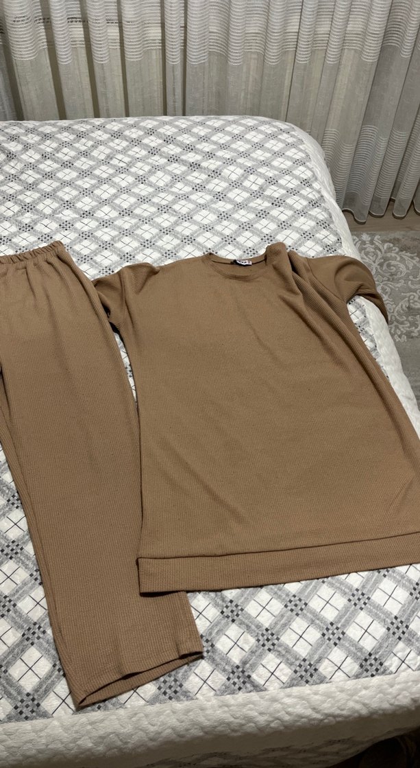 Kötü Bej Rahat Kesim Kadın spor ıkılı takım Pantolon - Görsel 2