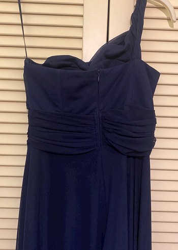 Lacivert Uzun Drapeli Kadın Abiye Elbise - Görsel 3