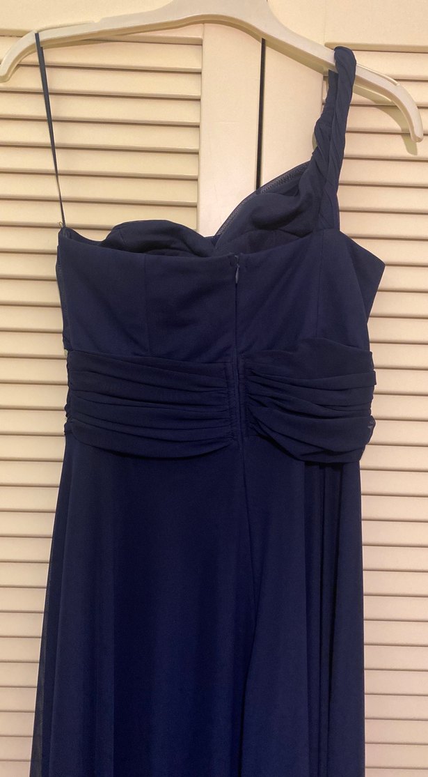 Lacivert Uzun Drapeli Kadın Abiye Elbise - Görsel 3