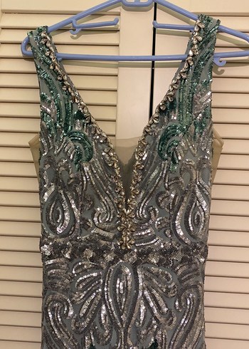 Payetli V Yakalı Uzun Bohem Elbise - Görsel 2