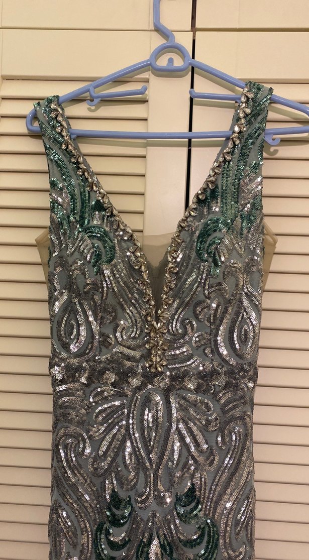 Payetli V Yakalı Uzun Bohem Elbise - Görsel 2