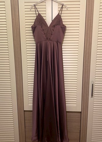 Bej Uzun V Yakalı İnce Askılı Kadın Elbise - Görsel 4