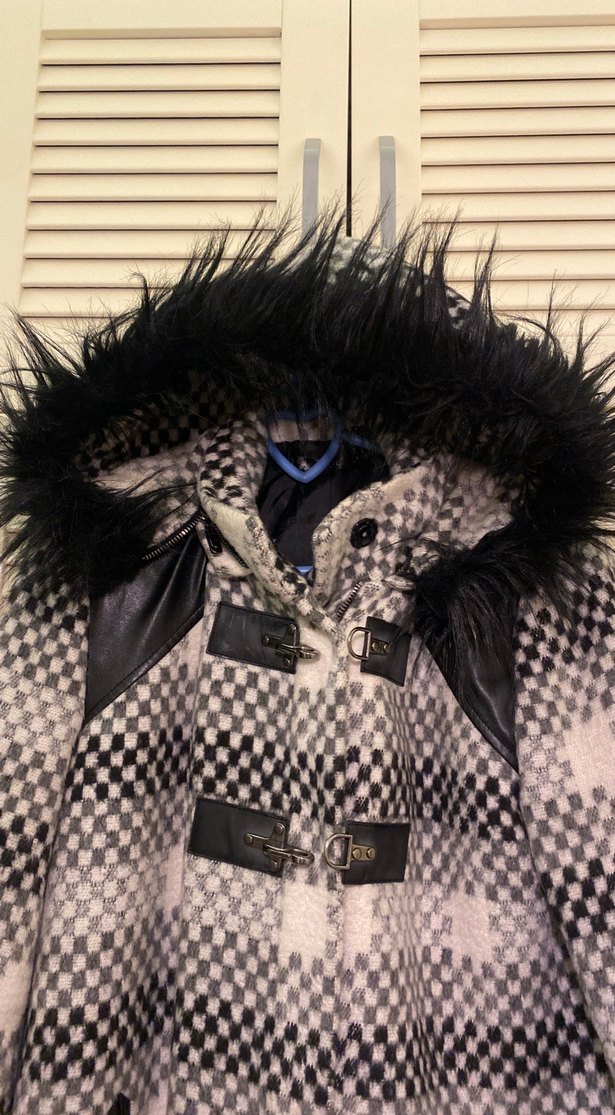 Gri Ekose Desenli Kürklü  Kaban - Görsel 2