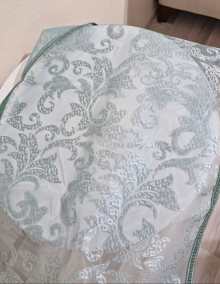 İşlemeli yeşil Gri Masa Örtüsü runner - Görsel 2