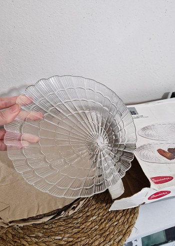 Vintage desenli şeffaf cam tabak - Görsel 2