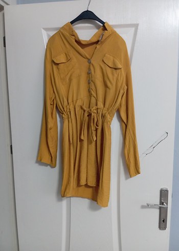 Düğmeli V Yakalı Kadın Keten Tunik - Görsel 2