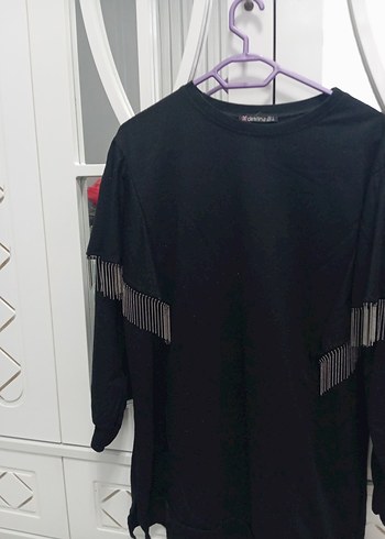 Püsküllü Siyah Kadın Sweatshirt - Görsel 3