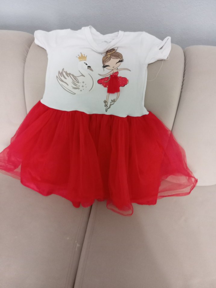 Kız Çocuk Beyaz Kırmızı Tül Etekli Elbise - Görsel 2