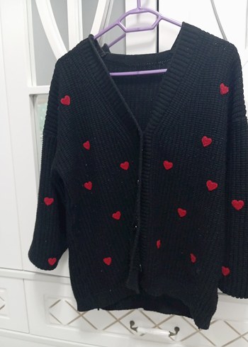 Siyah Nakışlı Uzun Kollu Triko Hırka - Görsel 2