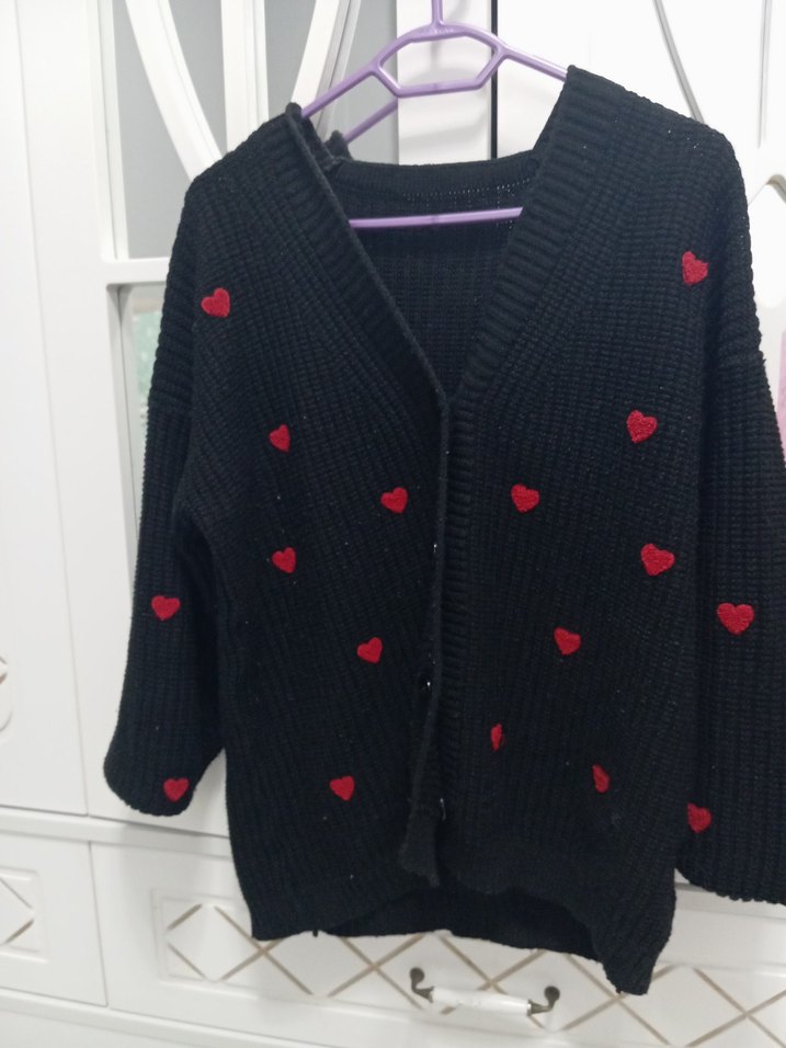 Siyah Nakışlı Uzun Kollu Triko Hırka - Görsel 2