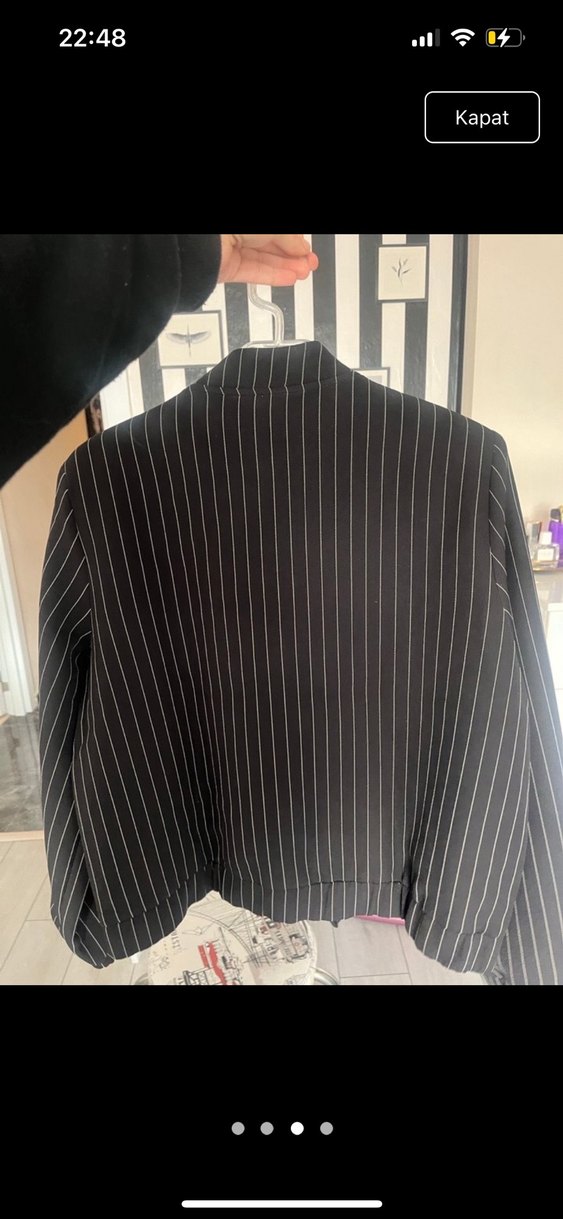 Düğmeli Siyah Çizgili Kadın Blazer Ceket - Görsel 2