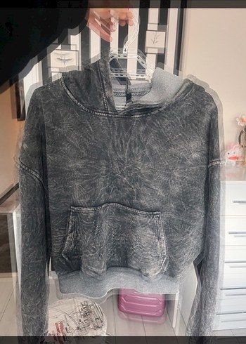 Gri Denim Fermuarlı Kadın Sweatshirt - Görsel 2