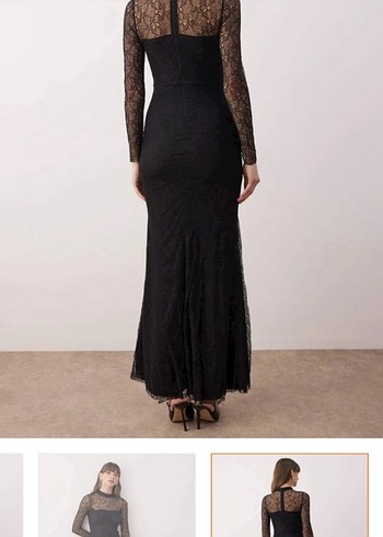 Siyah Uzun Kollu Dantelli Kadın Elbise - Görsel 2