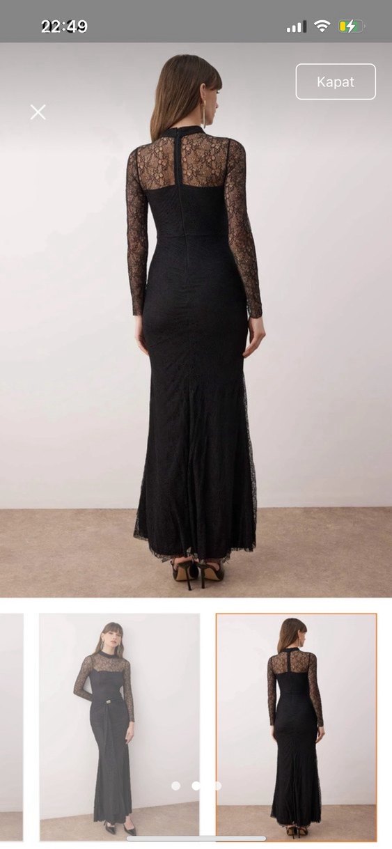 Siyah Uzun Kollu Dantelli Kadın Elbise - Görsel 2