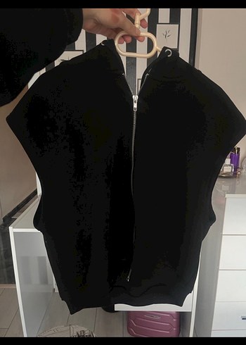 Siyah Fermuarlı Kolsuz Mini Sweatshirt - Görsel 2