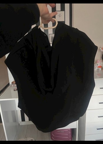 Siyah Fermuarlı Kolsuz Mini Sweatshirt - Görsel 3