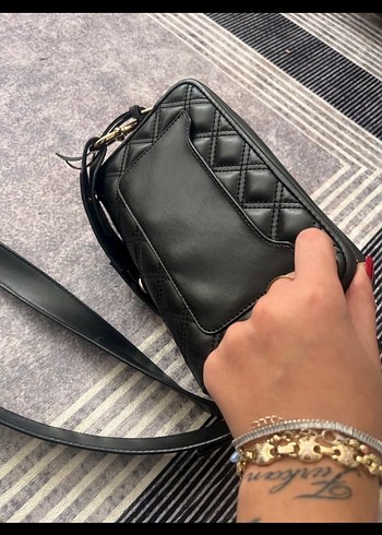 Siyah Deri Yılan Desenli Kadın Çapraz Çanta - Görsel 2