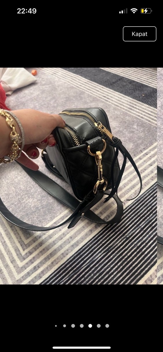 Siyah Deri Yılan Desenli Kadın Çapraz Çanta - Görsel 3