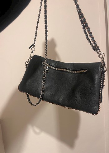 Zincir Detaylı Siyah Deri Kadın Çapraz Çanta - Görsel 3