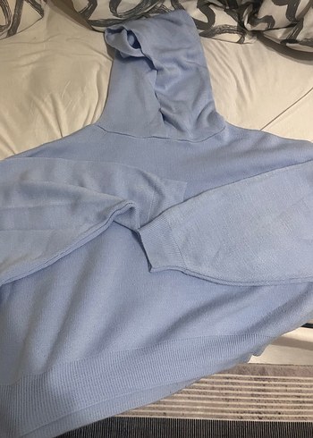 Mavi Yüksek Yakalı Kadın Sweatshirt triko - Görsel 2