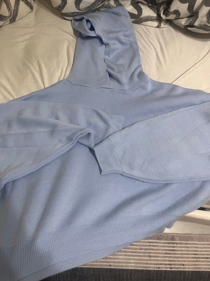 Mavi Yüksek Yakalı Kadın Sweatshirt triko - Görsel 2