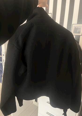 Düğmeli Siyah Midi Kadın kaşe kaban kalın - Görsel 3