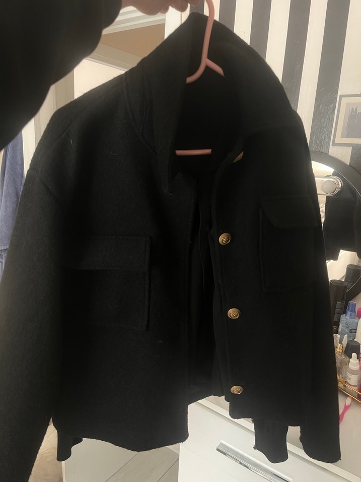 Düğmeli Siyah Midi Kadın kaşe kaban kalın - Görsel 4