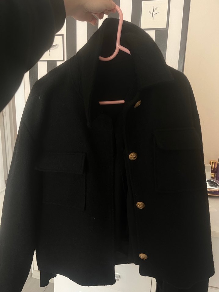 Düğmeli Siyah Midi Kadın kaşe kaban kalın - Görsel 2