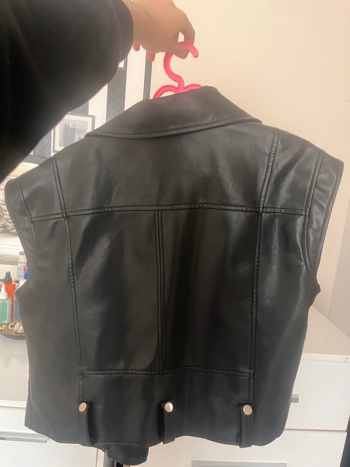 Siyah Deri Biker Yelek hiç sorunu yok - Görsel 3