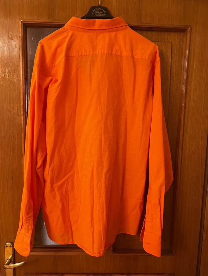 Turuncu Uzun Kollu pamuklu Gömlek - Görsel 4