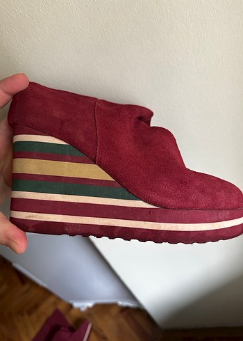 Bordo Süet Dolgu Topuklu Diz Boyu çizme - Görsel 3