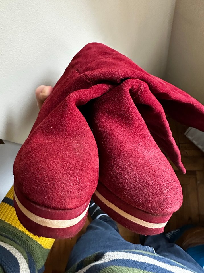 Bordo Süet Dolgu Topuklu Diz Boyu çizme - Görsel 5