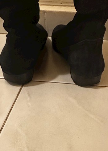 39 Siyah Süet Topuklu Kadın Dizüstü Çizme - Görsel 4