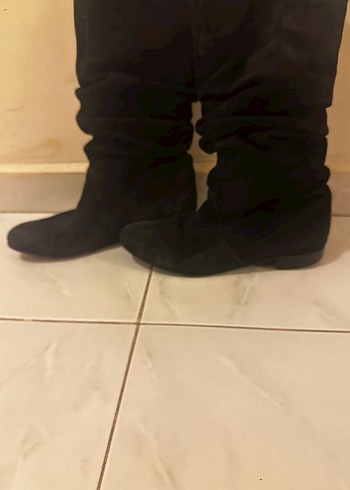 39 Siyah Süet Topuklu Kadın Dizüstü Çizme - Görsel 5