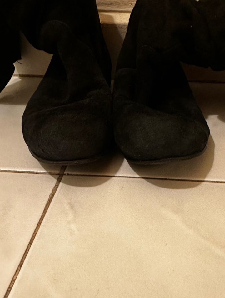 39 Siyah Süet Topuklu Kadın Dizüstü Çizme - Görsel 3