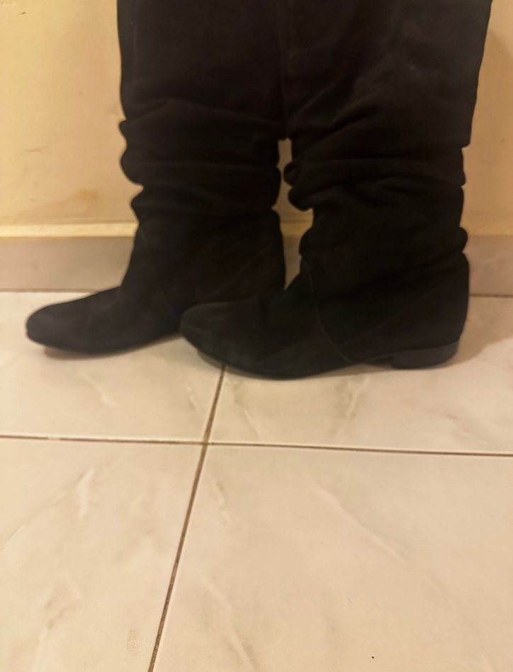 39 Siyah Süet Topuklu Kadın Dizüstü Çizme - Görsel 5