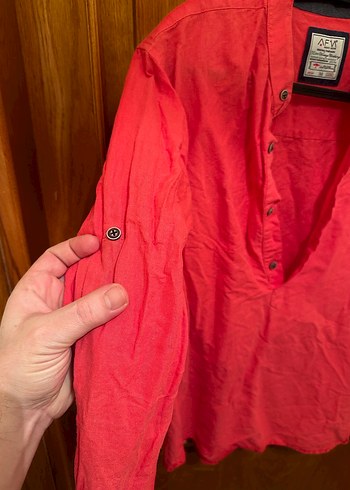 Kırmızı hakim yaka Uzun Kollu Erkek Gömlek - Görsel 5