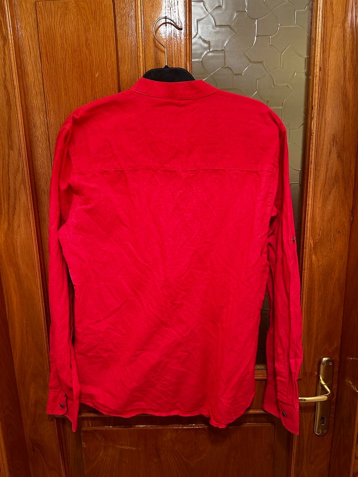 Kırmızı hakim yaka Uzun Kollu Erkek Gömlek - Görsel 3