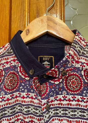 Düğmeli Bohem Desenli Erkek Gömlek - Görsel 3