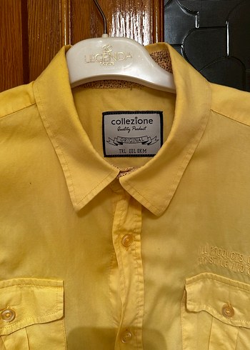 Düğmeli Sarı Erkek pamuklu Gömlek - Görsel 5