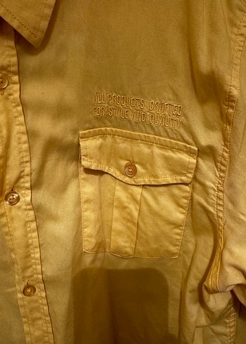 Düğmeli Sarı Erkek pamuklu Gömlek - Görsel 4