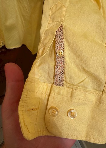 Düğmeli Sarı Erkek pamuklu Gömlek - Görsel 7