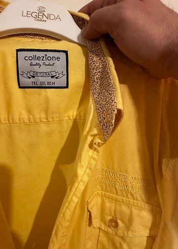 Düğmeli Sarı Erkek pamuklu Gömlek - Görsel 2